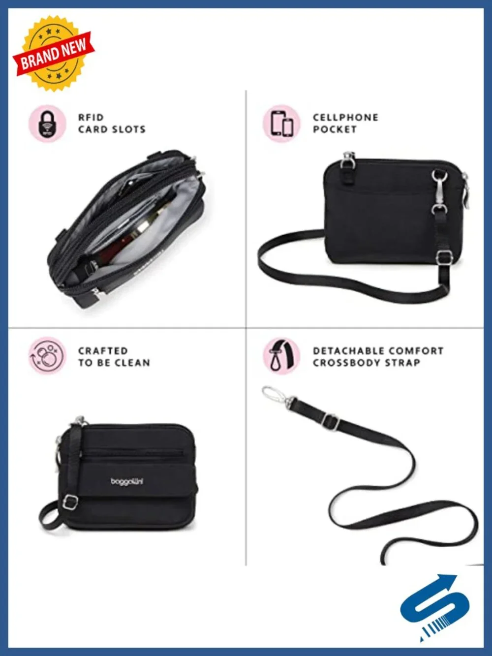 Mini Crossbody Bag with RFID Blocking Water-Resistant Nylon
